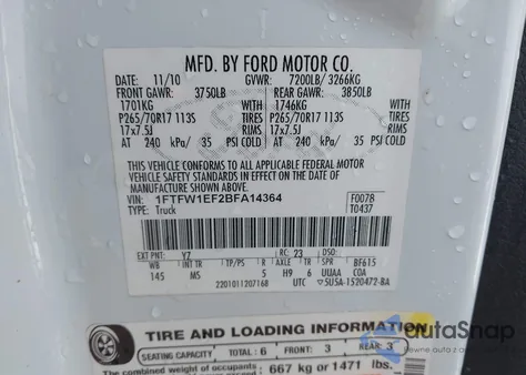 2011 Ford F-150 Xlt from USA, damaged, VIN 1FTFW1EF2BFA14364